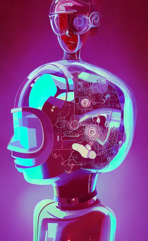 Prompt: portrait of a girl wearing very super tight latex dress and wearing a futuristic helmet by Petros Afshar and Beeple, James Gilleard, Mark Ryden, Wolfgang Lettl highly detailed