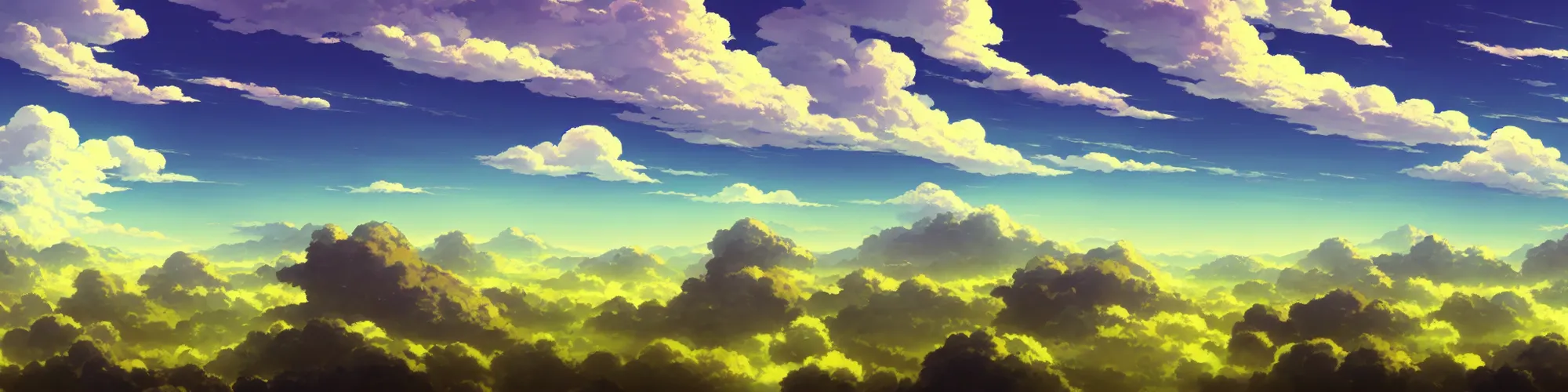 Image similar to panorama view of the sky. matte painting, anime, studio ghibli. professional digital painting, artstation, concept art, smooth, beautiful, cinematic. no mountains and trees.