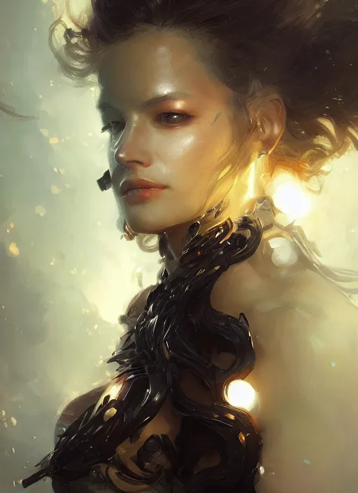 Image similar to full shot of a beautiful woman covered by black oil, bio luminescent, plasma, by ruan jia key art. fantasy illustration. award winning, artstation, intricate details, realistic, hyperdetailed, 8 k resolution.