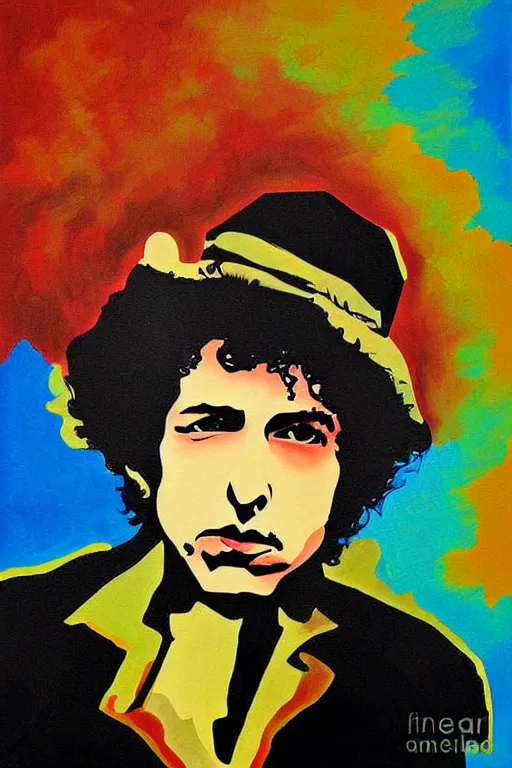 Image similar to Poster artwork, painting of Bob Dylan by Bob Dylan