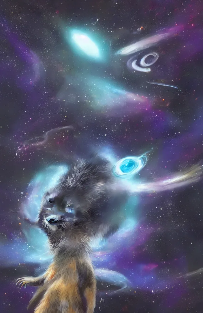 Image similar to A digital concept art painting a space cosmic racoon in the stars, space art concept