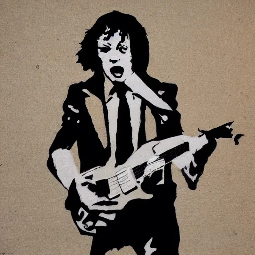 Image similar to angus young drawn by banksy