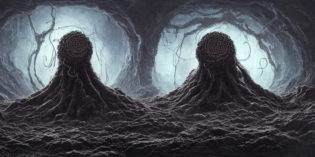 Image similar to depiction of yog - sothoth, dark colour, matte painting, concept art, highly detailed