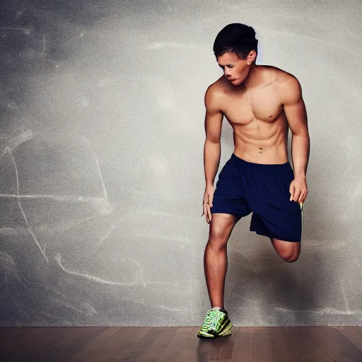 Image similar to full boy athlete lifestyle runner in studio, studio photography, warm tones