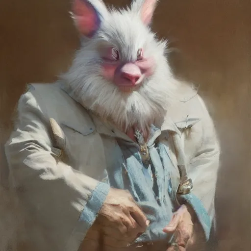 Prompt: Richard Schmid and Jeremy Lipking and antonio rotta, full length portrait painting of a moogle from Final Fantasy