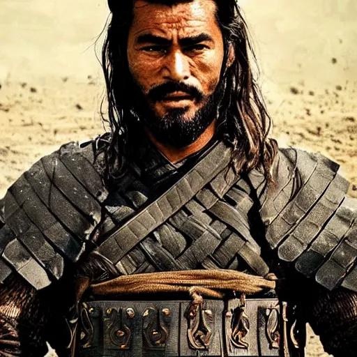 Image similar to handsome and strong kurdish!!!! samurai in a movie directed by christopher nolan, movie still frame, promotional image, imax 7 0 mm footage, perfect symmetrical facial features