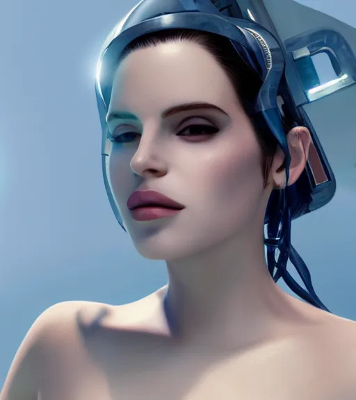 Image similar to underwater portrait of lana Del Rey as a cyborg, octane render, kingdom come by Alex Ross