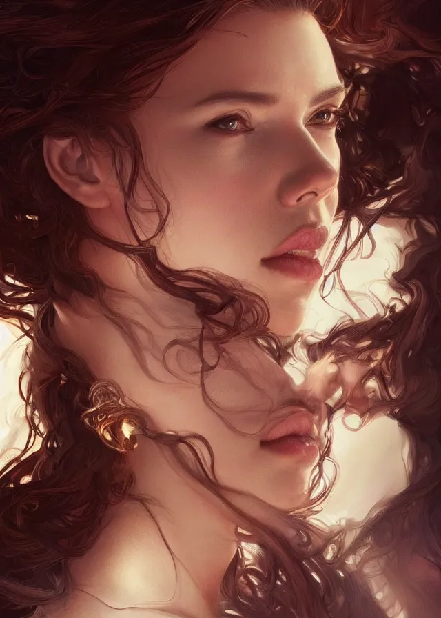 Prompt: Scarlett Johansson , beautiful bone structure, intricate, elegant, highly detailed, digital painting, artstation, concept art, smooth, sharp focus, illustration, art by artgerm and greg rutkowski and alphonse mucha