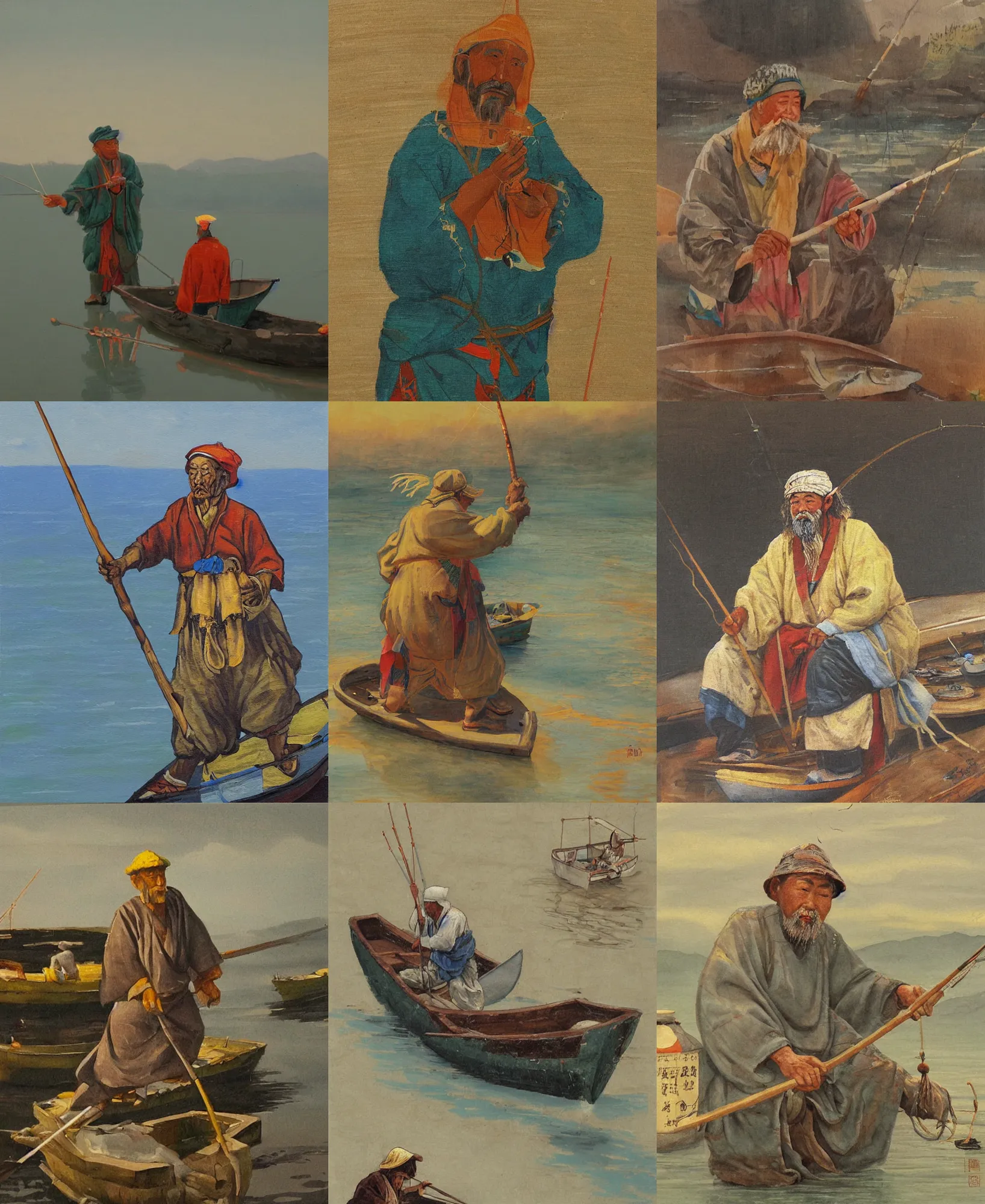Prompt: painting of wise man as a fisherman by lu cong