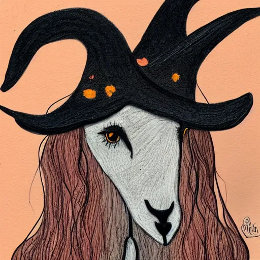 Image similar to a witch as a goat, mixed media