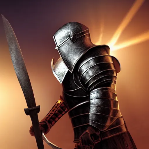 Prompt: knight holding a halberd, photorealistic, warm lighting, epic