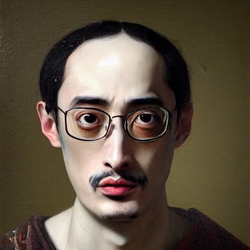 Image similar to A 17th century Baroque Painting of Filthy Frank, grainy, realistic, hyperrealistic, very realistic, very very realistic, highly detailed, very detailed, extremely detailed, detailed, digital art, trending on artstation, detailed face, very detailed face, very detailed face, realism, HD Quality, 8k resolution, intricate details, body and head in frame, painting, oil painting, trending on deviantart, Baroque Painting