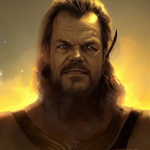 Prompt: a beautiful Norse Warrior based on Jack Nicholson with glowing aura by Greg Rutkowski and Raymond Swanland, Trending on Artstation, cloudy background, ultra realistic digital art