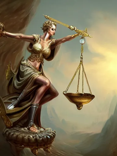 Image similar to lady justice holding balance scales. intricate, elegant, highly detailed, digital painting, artstation, concept art, sharp focus, illustration, by justin gerard and artgerm, 8 k