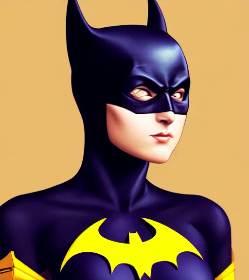 Image similar to portrait of a batgirl with heightened detail, poised, intense emotion, detailed facial expression, detailed surroundings, intricate, elegant, highly detailed, centered, digital painting, artstation, concept art, smooth, sharp focus, illustration, by ( leonardo da vinci ), wlop