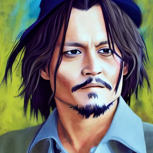 Image similar to (illustration) of ((Johnny Depp)), by ((Studio Ghibli)), 8k