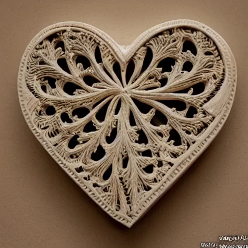 Image similar to intricate heart delicately carved into large block of ivory, c anon 5 d 5 0 mm lens