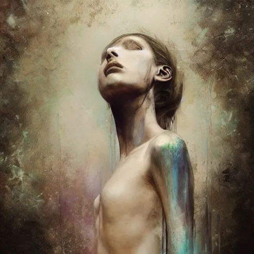 Prompt: goddess of the dead by cy Twombly and BASTIEN LECOUFFE DEHARME, iridescent,