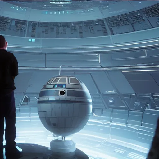 Image similar to hyperrealistic image of 2 people matt stone standing next to trey parker inside the death star, stunning 3 d render, inspired by istvan sandorfi & greg rutkowski, perfect facial symmetry, dim volumetric cinematic lighting, 8 k octane comprehensive render, extremely hyper - detailed, incredibly lifelike attributes, intricate, real flesh texture, masterpiece, artstation, stunning,