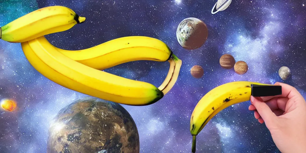 Image similar to banana hat in outer space, breathtaking realistic, photorealistic in the style of realism