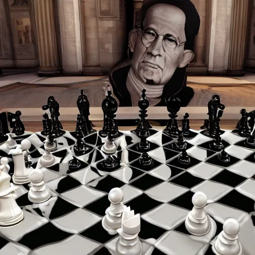 Prompt: chess board with politicians as pieces, puttin, trump, queen of england, gandhi, che guevara, mao, khomeini, high definition, trending on artstation, unreal engine, photorealistic, high resolution, hdr, hyper detailed, insane details, intricate, elite, ornate, elegant, luxury, dramatic lighting