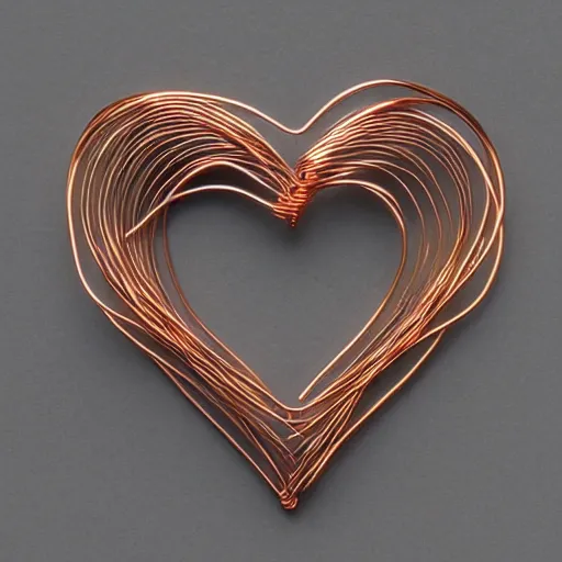 Image similar to a very beautiful tiny human heart organic sculpture made of copper wire and threaded pipes, very intricate, curved. studio lighting, high resolution, high quality, black background