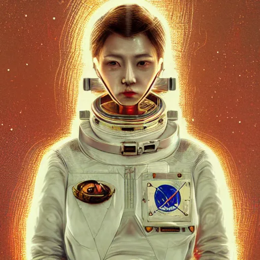 Image similar to hyperrealistic portrait of a woman monster astronaut, full body portrait, well lit, intricate abstract. cyberpunk, intricate artwork, by Tooth Wu, wlop, beeple, in the style of Jin Kagetsu, James Jean and wlop, highly detailed, sharp focus, intricate concept art, digital painting, ambient lighting, 4k, artstation