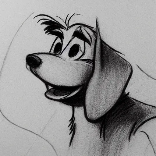 Image similar to milt kahl pencil sketch of happy mini schnauzer cartoon lady and the tramp style