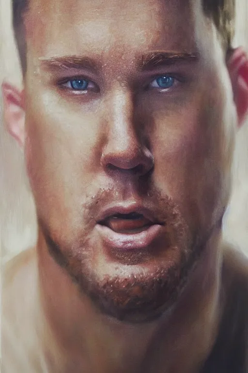 Prompt: channing tatum made out of a tater tot, oil on canvas, intricate, portrait, 8 k highly professionally detailed, hdr, cgsociety