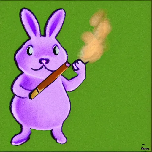 Prompt: a violet rabbit smoking a cigar, in the style of h. r. geiger