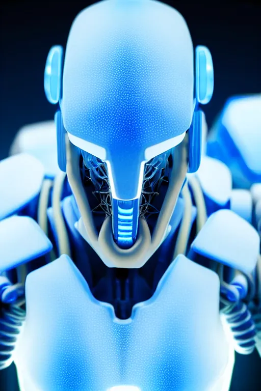 Prompt: hyperrealistic close-up blue glow exoskeleton!! chinese man covered highly detailed concept art eric zener elson peter cinematic side soft yellow light low angle hd 8k sharp shallow depth of field