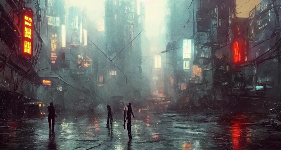 Image similar to a highly detailed epic cinematic concept art CG render digital painting artwork scene: Blade Runner in 1980s USSR. By Greg Rutkowski, Ilya Kuvshinov, WLOP, Stanley Artgerm Lau, Ruan Jia and Fenghua Zhong, trending on ArtStation, made in Maya, Blender and Photoshop, octane render, excellent composition, cinematic dystopian brutalist atmosphere, dynamic dramatic cinematic lighting, aesthetic, very inspirational, arthouse