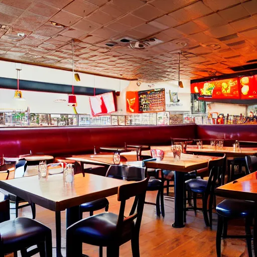 Image similar to the interior of a 5 star pizza restaurant, 1 5 mm lens, photograph, realisitc