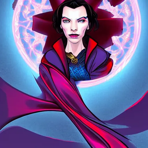 Prompt: a beautiful female that is a portal to another dimension in the style of dr strange