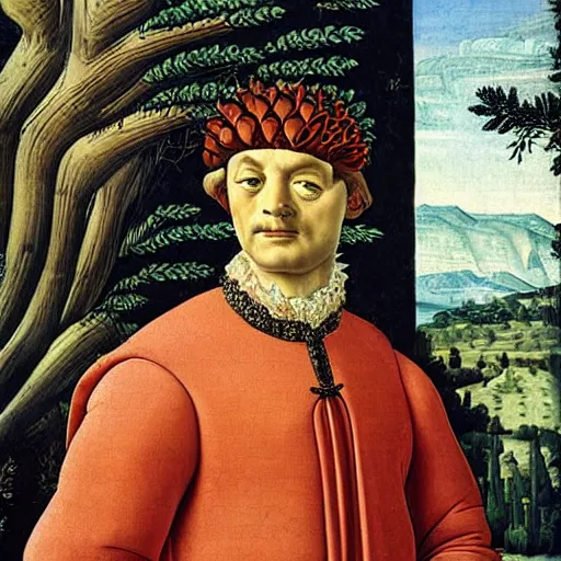 Prompt: portrait of ankylosaurus dressed as an italian nobleman, 1 4 0 0, painting by botticelli