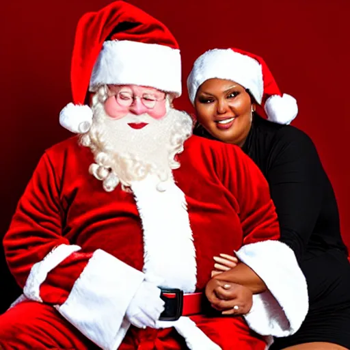 Prompt: lizzo sitting on santas lap