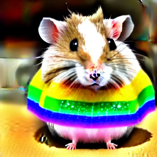 Prompt: hamster made out of rainbow crystals