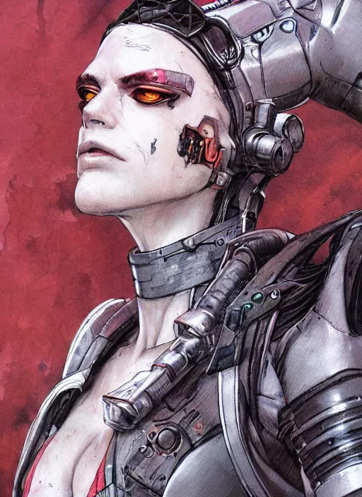 Image similar to female cyberpunk demigod, character design by enki bilal, close - up, detailed, intricate, moody : : very coherent, trending on artstation