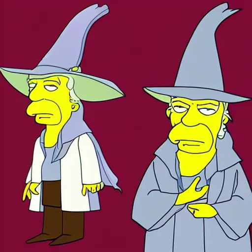 Image similar to gandalf portrait, simpsons cartoon style.