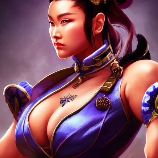 Image similar to Chun-Li ready to fight, full body shot, fantasy, medieval, beautiful face, vivid colors, elegant, concept art, sharp focus, digital art, Hyper-realistic, 4K, Unreal Engine, Highly Detailed, HD, Dramatic Lighting by Brom, trending on Artstation