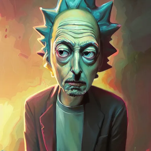 Prompt: Rick and Morty, abstract, artists portrait, fantasy, highly detailed, digital painting, concept art, sharp focus, depth of field blur, illustration, art by artgerm and greg rutkowski and alphonse mucha