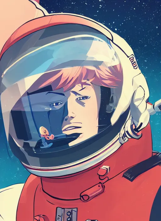 Prompt: a handsome man with red hair floating in space. he is an astronaut, wearing a space suit. clean cel shaded vector art. shutterstock. behance hd by lois van baarle, artgerm, helen huang, by makoto shinkai and ilya kuvshinov, rossdraws, illustration, art by ilya kuvshinov