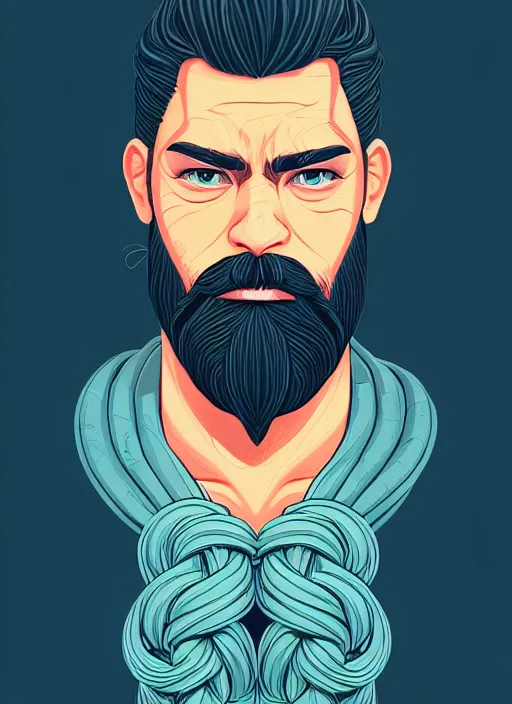 Prompt: character portrait of a cool guy with braided hair and a beard, 2 8 4, highly detailed, stylized, medium shot, vector line art, clean cel shaded vector art, by lois van baarle, ross tron, artgerm, helen huang, makoto shinkai, ilya kuvshinov, rossdraws