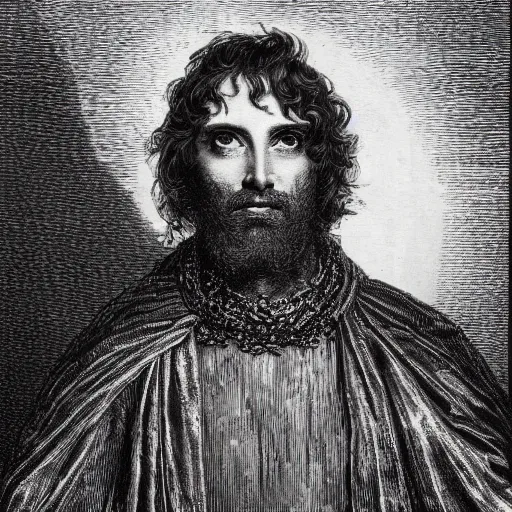 Image similar to closeup portrait of lord macbeth, the thane of glamis, high detail, illustration by gustave dore