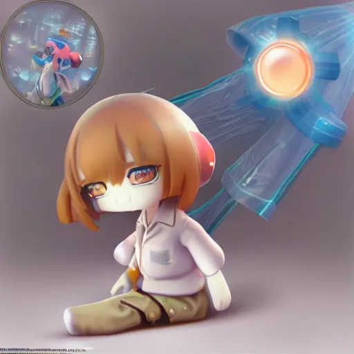 Prompt: cute fumo plush of a girl who is a lab technician of eldritch studies, summoner scientist, anime girl, orange lens flare, vray