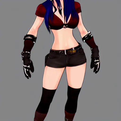 Image similar to full body shot of tifa lockhart with colored hair, concept art trending on artstation