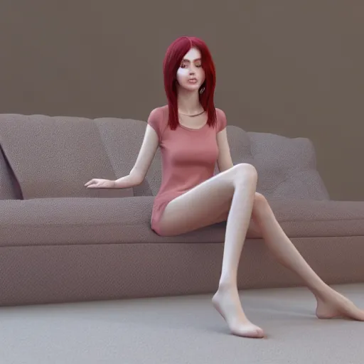 Image similar to 3 d render of a cute thin young woman, red blush, wearing casual clothes, small smile, relaxing on a couch, cuddling up under a blanket, cozy living room, medium shot, 8 k, octane render, trending on artstation, art by artgerm, unreal engine 5, hyperrealism, hyperdetailed, ultra realistic