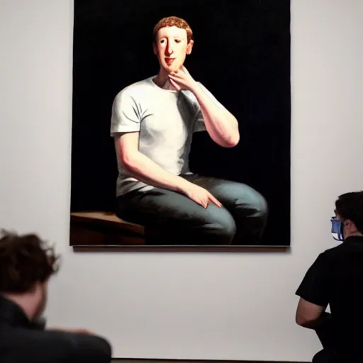 Prompt: mark zuckerberg alone sitting on a chair in the dark, paint by caravaggio, chiaroscuro