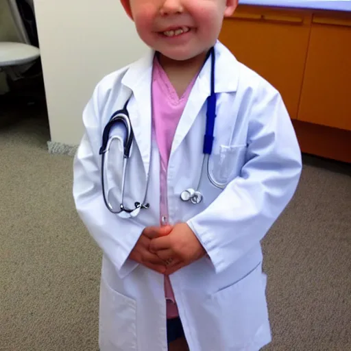 Image similar to full body photo of a little kid as a doctor