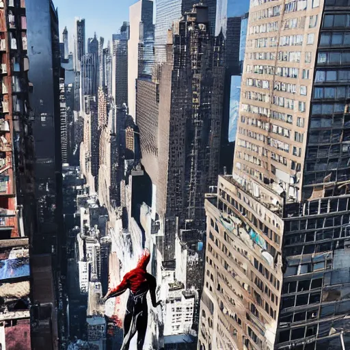 Image similar to giant ultraman walking on new york building!, post apocalyptic, cinematic,